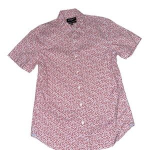 BONOBOS Riviera Slim Fit Stretch Print Short Sleeve Red & Blue Button-up Medium